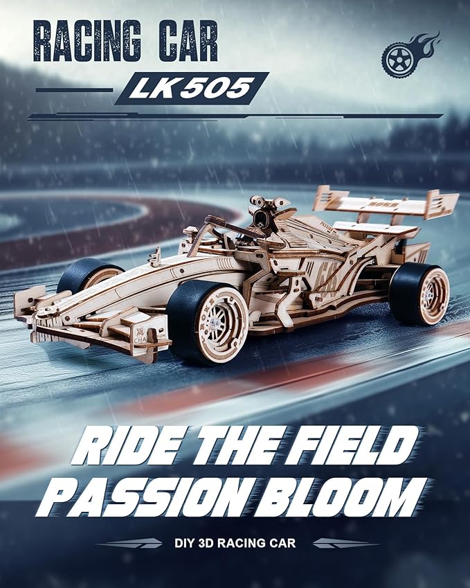 ROKR 3D Wooden Puzzle 1:18 Scale Formula Racing Cars for Adults, 5 Hour Build, Wind up Toys Model Car Kits for Adults to Build, Ideal Gift for Boys and Men