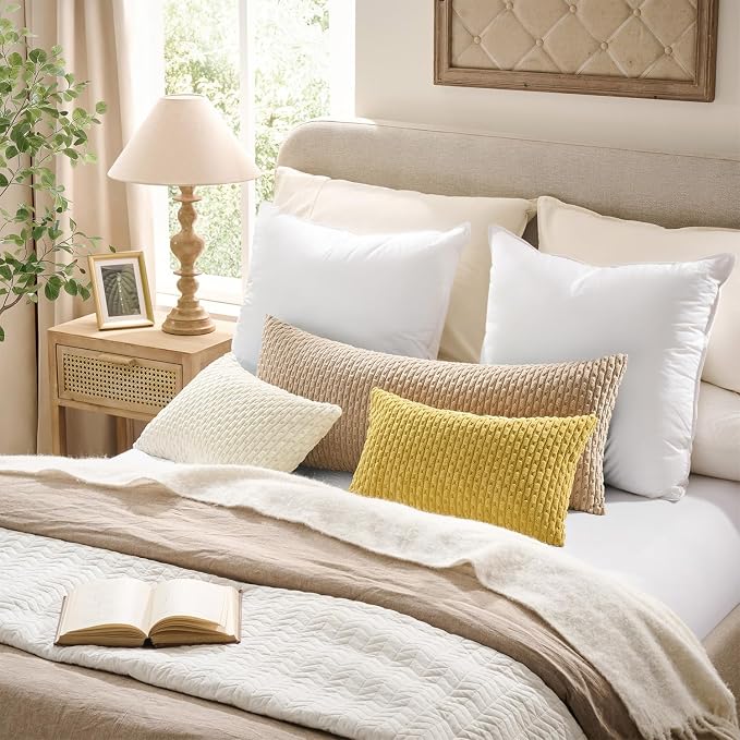 Kevin Textile Soft Corduroy 16"x24" Lumbar Pillow Cover 1 Pack, Tan | Boho Stripe Plush Corduroy Decorative Oblong Cushion Cover Modern Farmhouse Home Decor for Sofa Couch Bed Chair