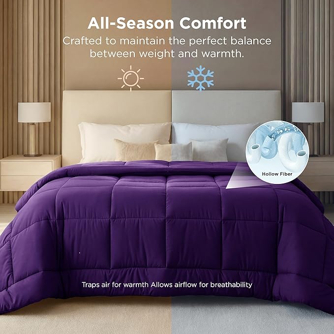 Bedsure Comforter Duvet Insert - Quilted Comforters Oversized King, All Season Duvet, GentleSoft Down Alternative Bedding Blanket, with 8 Tabs, Gifts for Women/Men, Purple, Oversized King 116x98 Inch