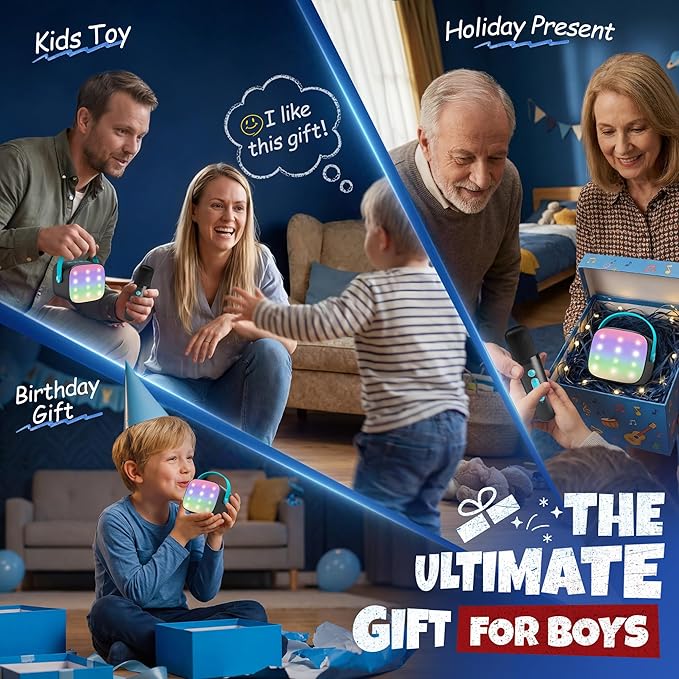 Mini Karaoke Machine with 2 Wireless Microphones, TOP Kids Gifts for Girls Ages 3, 4, 5, 6, 7, 8, 9,10,11,12 +Year Old, 4-12 Years Old Birthday Toy Gift for Girls Boys Party (Black Blue)