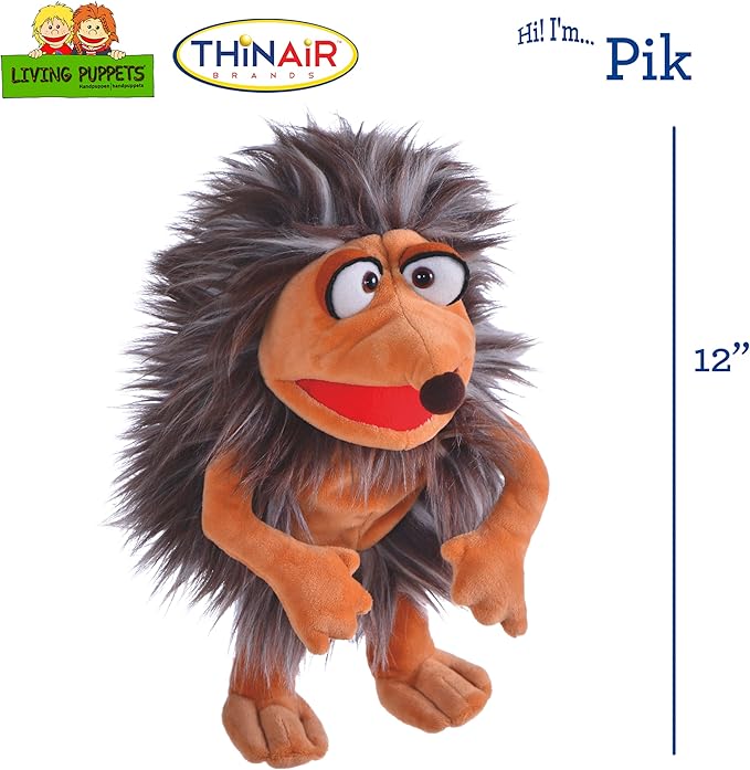 Living Puppets - Pik The 12-Inch Brown Hedgehog, Plush Hand Puppet for Boys and Girls