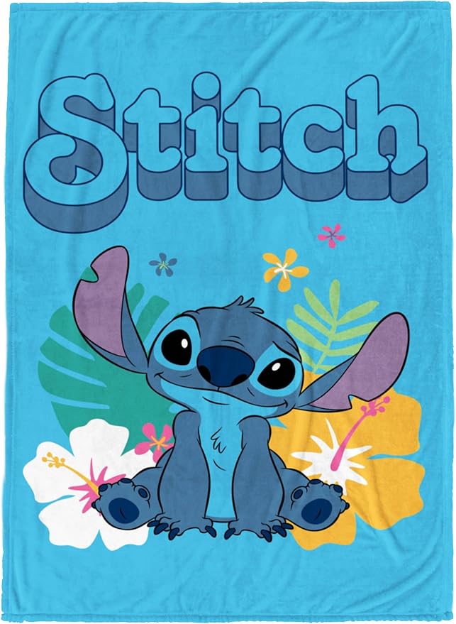 Jay Franco Kids Plush Throw Blanket – Soft & Cozy Fleece Throw for Bedroom & Couch Décor, Official Licensed Product, Blue - Stitch, 60x90 - Large Blanket