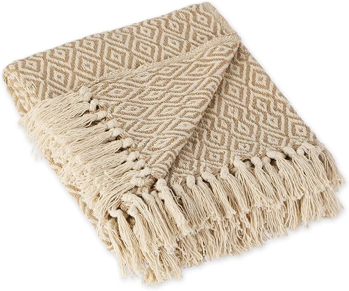 DII Rustic Farmhouse Double Diamond Woven Throw,Stone, 50x60 (Pack of 12)