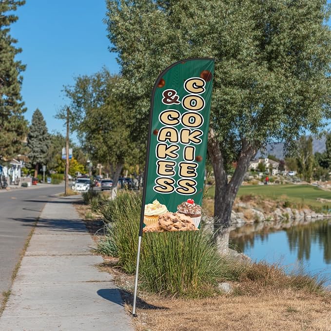 Cookies & Cakes Feather Flag for Storefronts 6 FT (Flagpole Not Included) | Business Advertising Flag
