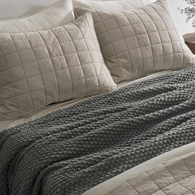 EVERGRACEHOME Chunky Chenille Knit Throw Blanket, 90 x 90, Charcoal Gray | Sculpted Moss Stitch, Chic Modern Farmhouse, All-Season Warmth, OEKO-TEX® Certified, Oversized Queen for Couch, Bed, Sofa