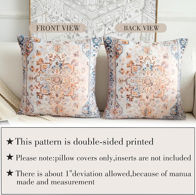 Boho Throw Pillow Covers 20x20 inch Set of 2,Boho Vintage Carpet Pattern Antique Ethnic Decor Double Sided Pattern Cushion Cover Soft Pillow Case Living Sofa Room Bed Square Pillow Cover