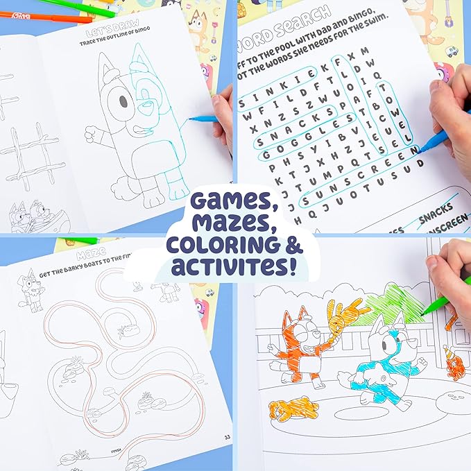 Horizon Group USA Activity Book for Kids, Coloring and Sticker Games for Children, Includes Markers, Bluey