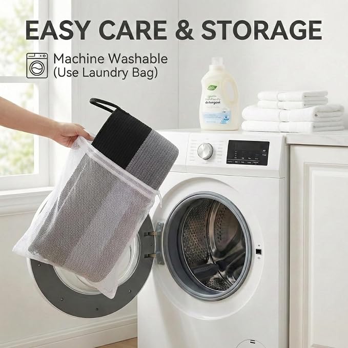 JMvicyroam 65L Extra Large Machine Washable Cotton Rope Blanket Basket | Collapsible laundry hamper, Reinforced handles, For blankets, pillows, toys and clothes, Living room and bedroom, Black&Grey