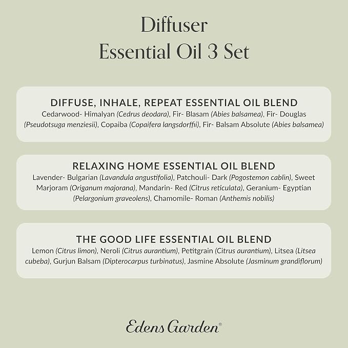 Edens Garden Essential Oils Diffuser 3 Set – 100% Pure Therapeutic Grade Aromatherapy Blends - for Natural Relaxation, Energy & Sleep – No Fragrance Oil & Undiluted for Home & Office, 10 ml/ 3 Pack