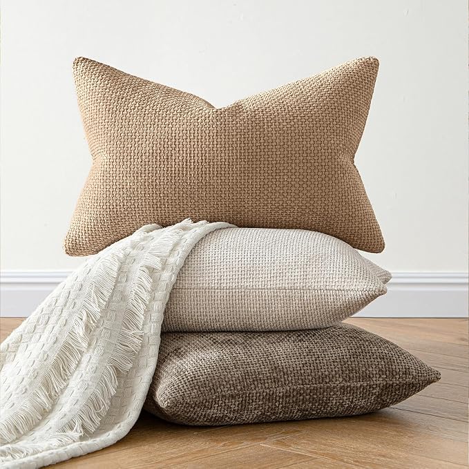 MIULEE Decorative Couch Throw Pillow Covers 20x20 Inch Khaki Camel 2 Pack | Modern Boho Accent, Soft Chenille Pillow Covers, Farmhouse Cushion Cases for Home Decor Bed Sofa Living Room