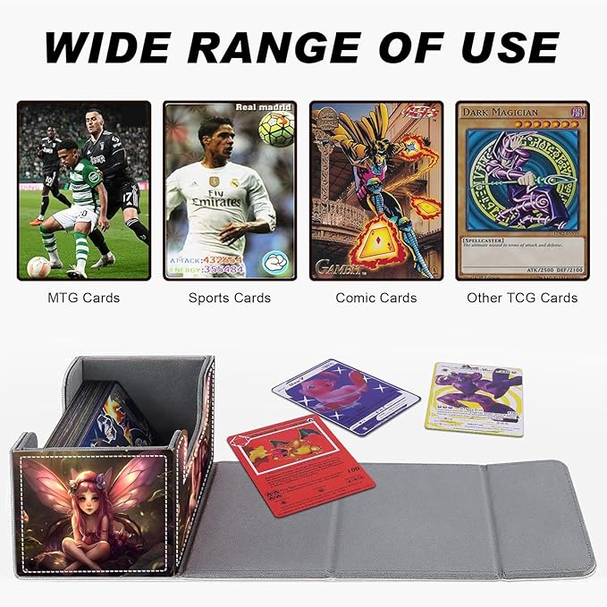 DEGDFSGR for TCG MTG Card Game Storage Box Organizer Trading Card Case Commander Deck Box Magnetic Closure Creative Pattern Up to 200 Cards, Pink Fairy Sitting Flower Meadow