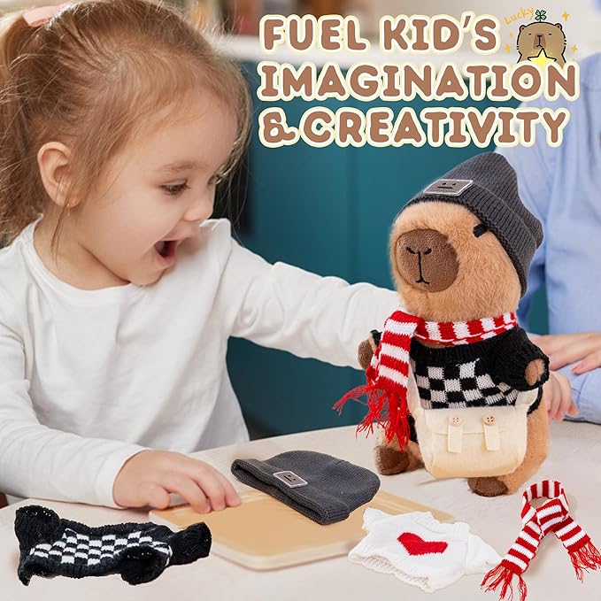 Capybara Plush with 10 Pcs Clothes & Accessories,Christmas Stuffed Animals, 10.2 in Cute Capybara Plush Toys,Birthday Gifts&Dress Up Cute Plushies for Boys/Girls (Daily-D)