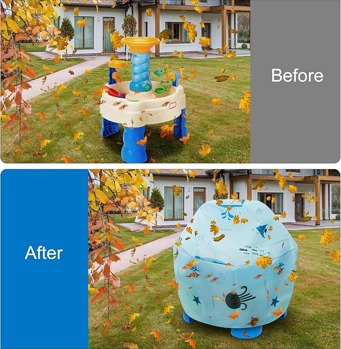 Kids Water Table Cover - Outdoor Kids Toy Cover for Little Tikes Showers Splash Tower Water Table, Blue Printed Round Cover Waterproof & Dustproof