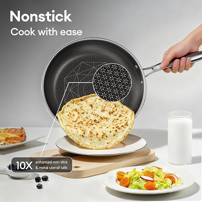 COOKER KING Hybrid Stainless Steel Cookware Set, 8pcs Pots and Pans Set | Hybrid, Non Stick, Non Toxic, PFOA Free, Induction Compatible, Oven and Dishwasher Safe, Stay-Cool Handles