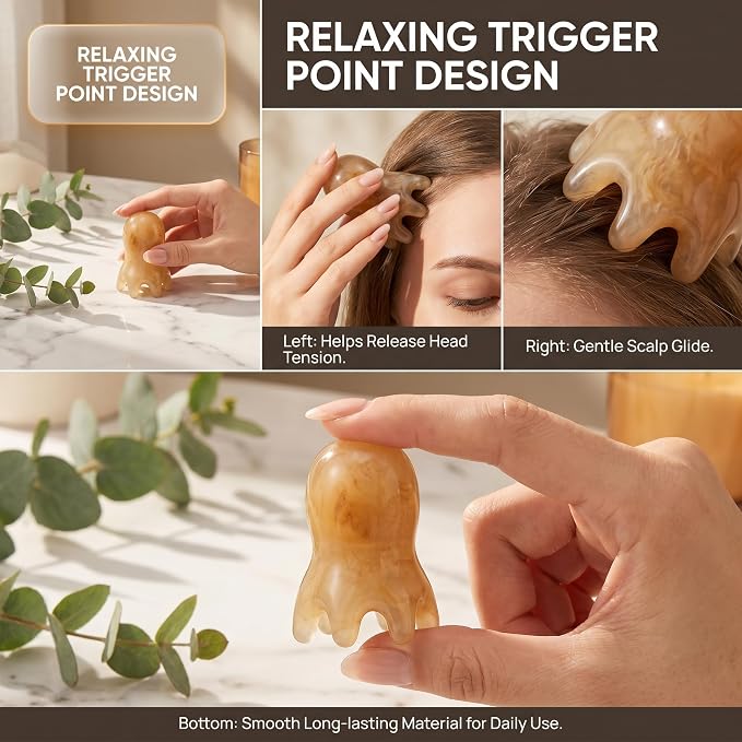 2Pcs Head Massage Tool Scalp Massager Resin Acupressure Tool for Deep Relaxation Hair Care Spa Massage Tool (Brown)