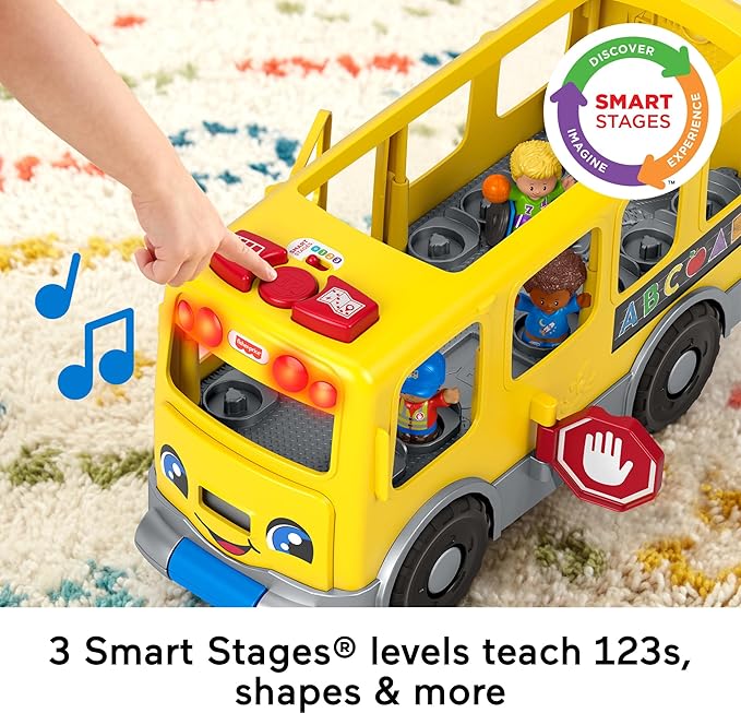 Fisher-Price Little People Toddler Toy Big Yellow School Bus & 9 Community Heroes Figures for Kids Ages 1+ Years, Multilanguage Version
