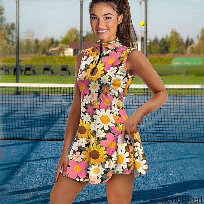 Golf Dress Tennis Dresses for Women with Built in Shorts and Pockets Sleeveless Athletic Dress Workout Dress