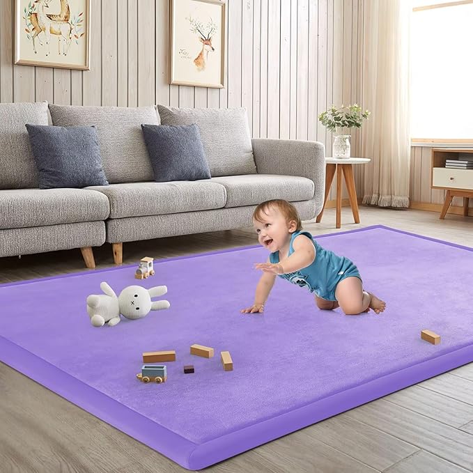 Baby Play Mat for Floor Nursery Muscle Area Rug Playroom Rug 47"x47" Elastic Foam 1.3" Thick Crawling Mat for Babies,Toddlers, Infants,Kids(Lavender)