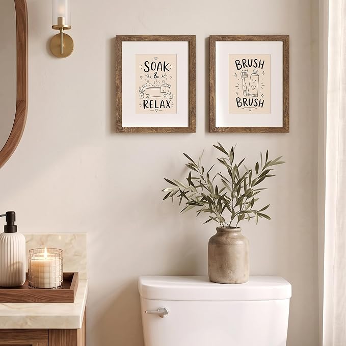 upsimples 8x10 Picture Frame, Display Pictures 5x7 with Mat or 8x10 Without Mat, Wall Hanging Photo Frame, Rustic Brown, 1 Pack
