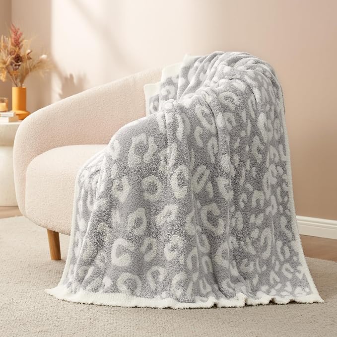 Snuggle Sac Leopard Throw Blanket for Couch Bed Sofa 50x60 inches, Reversible Grey Leopard Blanket Ultra Soft Cozy Blankets for Women Mothers Birthday Gifts