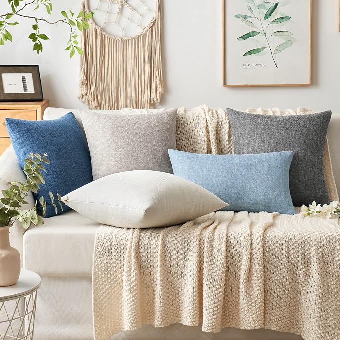 MIULEE Pack of 2 Decorative Linen Burlap Textured Pillow Covers Farmhouse Boho Accent Lumbar Pillowcases Spring Coastal Home Decor for Couch Sofa Bedroom Living Room 12x20 Inch Light Blue
