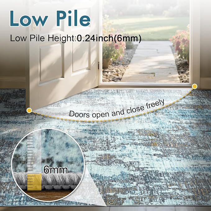 8x10 Ft Large Area Rugs for Living Room, Soft Non-Slip Washable Rugs Modern Abstract Pattern Carpet for Bedroom Indoor Floor Nursery Home Decor (Blue)
