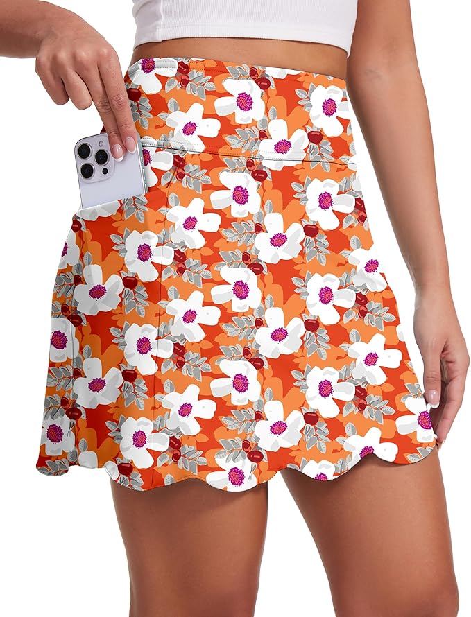 Skorts for Woman with Pockets 16" Golf Athletic Skirts Scalloped Hem Tennis Skirt Dressy Casual