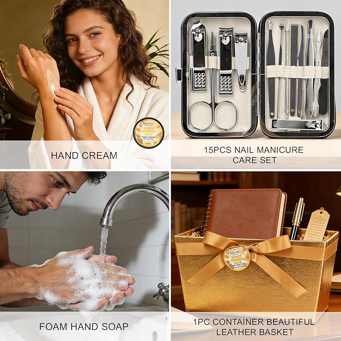 34Pcs Spa Gift Set for Women Men, Honey Almond Milk Bath & Body Gift Basket | Face Skin Care Kit, Home Spa Self Care Kit, Self-Care Gift, Pamper Kit Birthday, Christmas, Mother Day, Anniversary, Husband