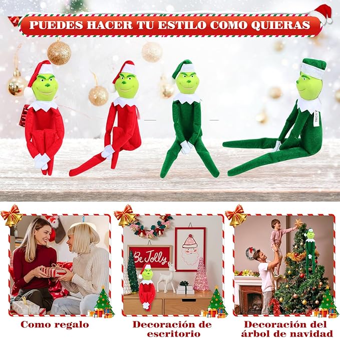Christmas Elf Plush Doll, Monster Plush Toy Decorations, Fun Toys Gifts and Christmas Decorations, for Xmas Christmas Ornaments Tabletop Home Office Decor, 12 inches (Red and Green)