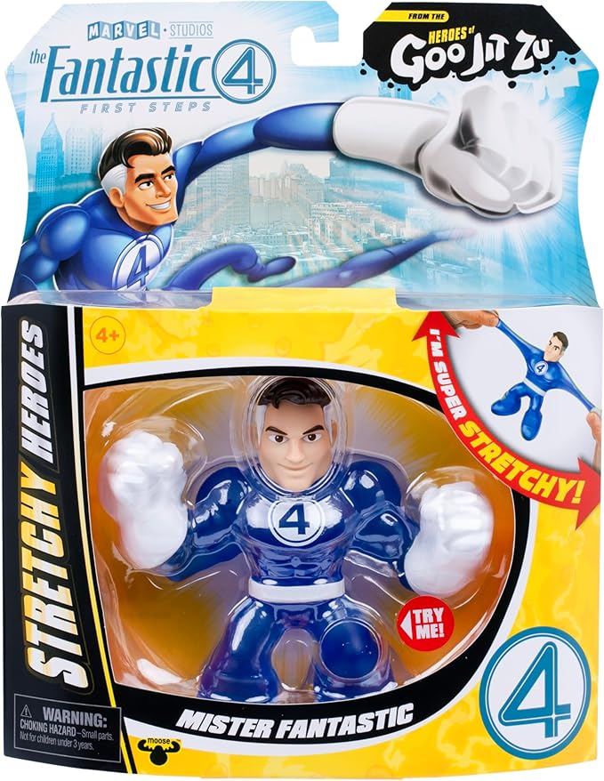 Heroes of Goo Jit Zu Marvel Studios The Fantastic 4 First Steps, Mister Fantastic Stretchy, Goo Filled 4.5" / 11.4 CM Action Figure, with Unique Gel Fillings 3 to Collect