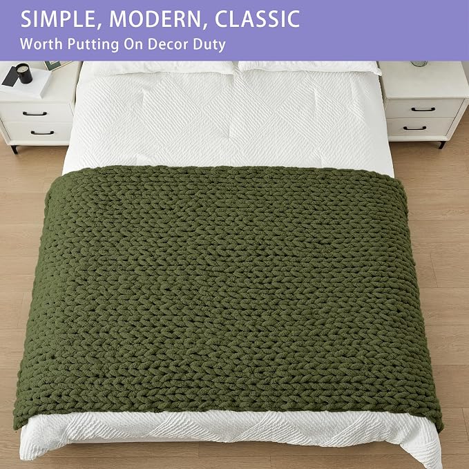 Bigacogo Chunky Knit Throw Blanket for Couch, 40x80 inches, Yellow Green | Hand Knit with Jumbo Chenille, Soft Breathable Cable Knit for Sofa Bed Living Room, Machine Washable, Gift for Mom Friend
