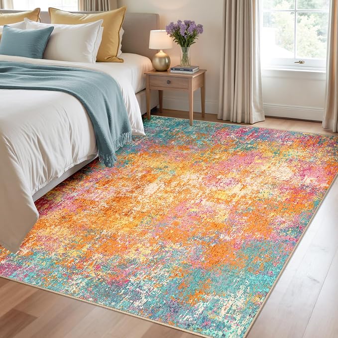 RELEANY Washable 4'x6' Abstract Area Rug for Living Room Starlight | carpet for bedroom, kitchen, office, hallway and entryway, printed pattern, non-slip, soft, stain-resistant, easy to clean