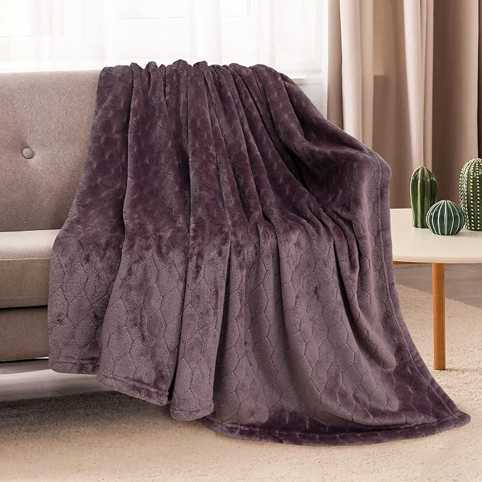 Fleece Blanket Super Soft Cozy Throw Blanket 50" x 60", Lightweight Fuzzy Comfy Textured Flannel Blanket Warm Plush Throw Blankets for Couch, Sofa, Bed, Purple