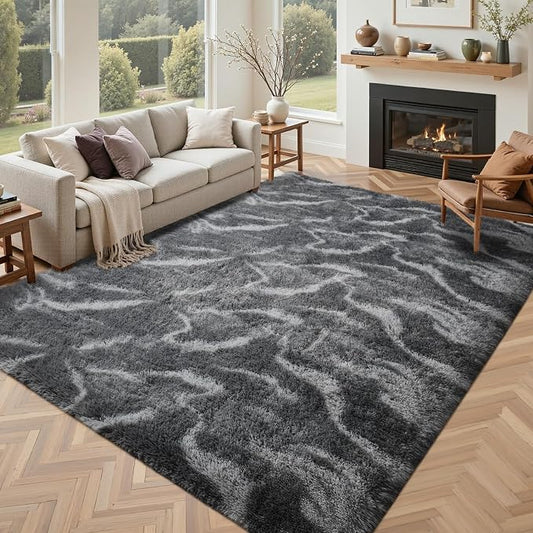 5x7 Ft Area Rugs for Living Room, Grey Plush Fluffy Shaggy Bedroom Rugs Non-Slip, Ultra Soft Carpet for Nursery Kids PlayRoom Dorm Office Indoor