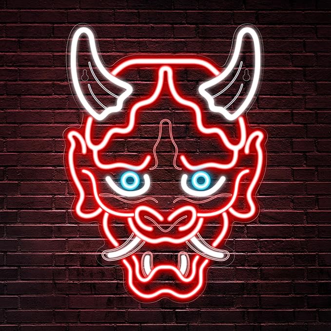 Kavaas Hannya Mask Neon Sign, Anime Japanese Neon Sign for Gamer Room Bar Tattoo Studio Decor | LED Oni Mask Neon Light for Bedroom Boys, Gaming Wall decor - Best Gamer Gifts for Teenage Boys, Christmas