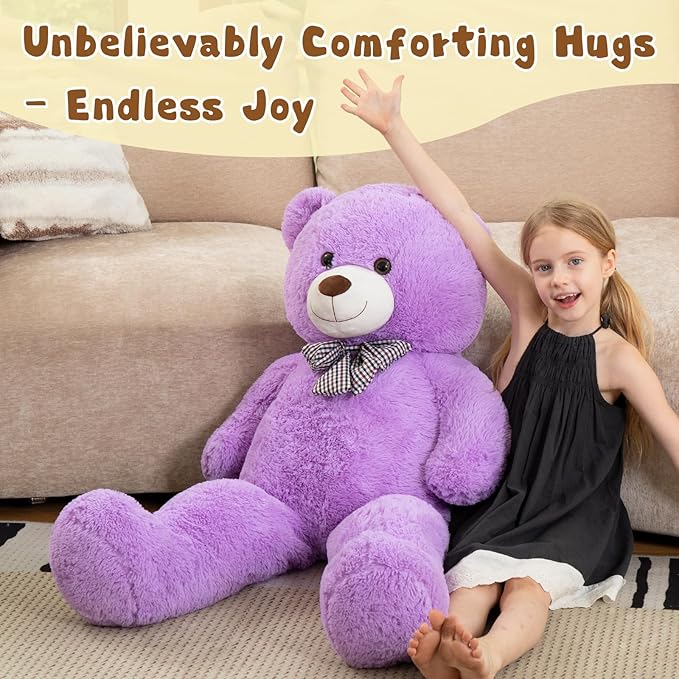 MorisMos Bow Tie Giant Teddy Bear 4 Feet, 47inch Stuffed Animal Big Teddy Bear Plush, Classic Girlfriend Boyfriend Gift, Violet
