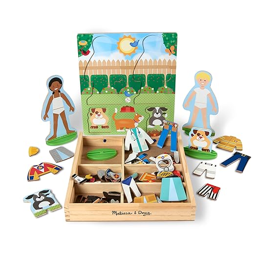 Melissa & Doug Occupations Magnetic Dress-Up Wooden Dolls Pretend Play Set (82 pcs) Pretend Play & Preschool Toys for Kids Ages 3+