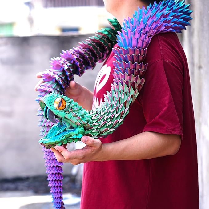 Super Large 3D Printed snake with a movable mouth,47.4inch,Flexible Realistic Articulated Animal Fidget Toys,Mystery Figurines Gifts ,Executive Desk Décor and Festival Collectible (colorfulA 79inch)