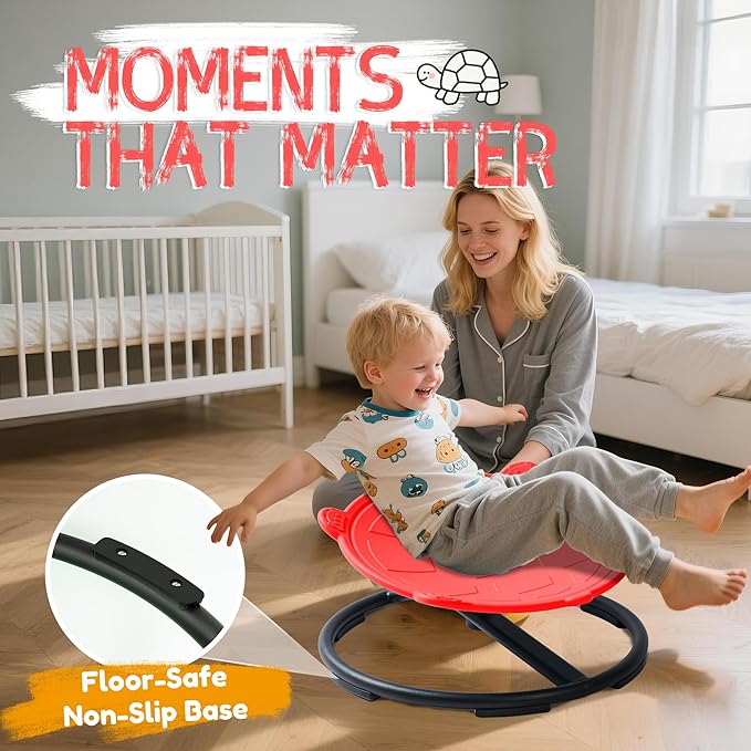 Turtle Spinning Chair for Autistic Kids – Sensory Spinning Toy, Spin Chair for Kids Autism, Sensory Swivel Seat for Balance, Coordination, Focus & ADHD Support, Autism Sensory Products (Red)