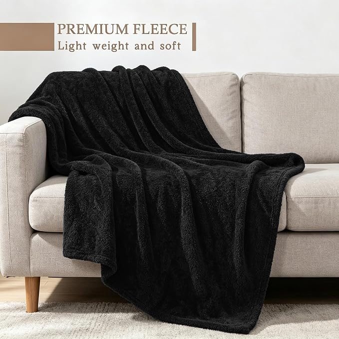Exclusivo Mezcla Fleece Throw Blanket for Couch and Sofa, 50" x 60" | Super Soft and Cozy Fluffy Blanket for Women, Lightweight and Fuzzy Throw for Home Decor, All Season, Black
