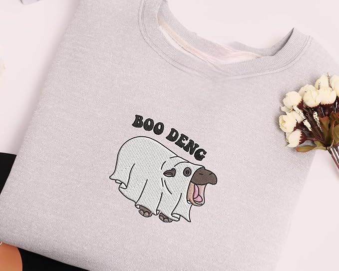 YOUNG GREEN Moo Deng Embroidered Sweatshirt Moo Deng Bouncy Pig Shirt Cute Baby Hippo Sweatshirt Gift For Moo Deng Lovers
