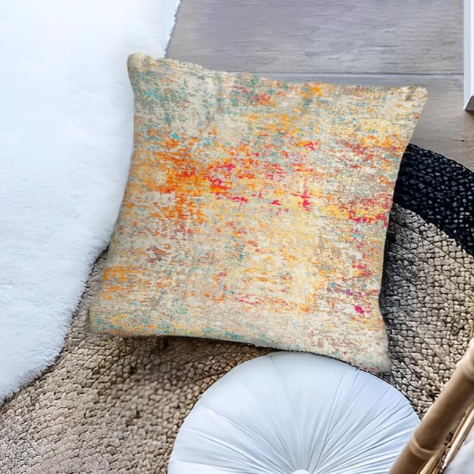 Boho Floral Throw Pillow Covers 20x20 inch Set of 2,Cream Boho Rug Geometric Floral Pattern Decor Double Sided Pattern Cushion Cover Soft Pillow Case Living Sofa Room Bed Square Pillow Cover