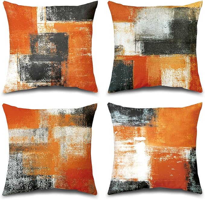 Burnt Orange Throw Pillow Covers 16x16 Set of 4 Decorative Cushion Cover Taupe Abstract Art Painting Pillow Covers for Sofa Couch Bedroom Living Room Outdoor Home Décor | Taupe & Burnt Orange modern‑art cushion cases, neutral aesthetic pillowcases for ...