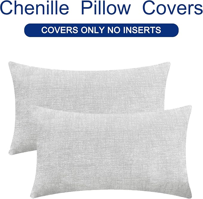 CaliTime Decorative Throw Pillow Covers 26 X 16 Inches Moonbeam Gray | Pack of 2, Cozy Chenille Cushion Cases for Sofa Bed Living Room Farmhouse Home