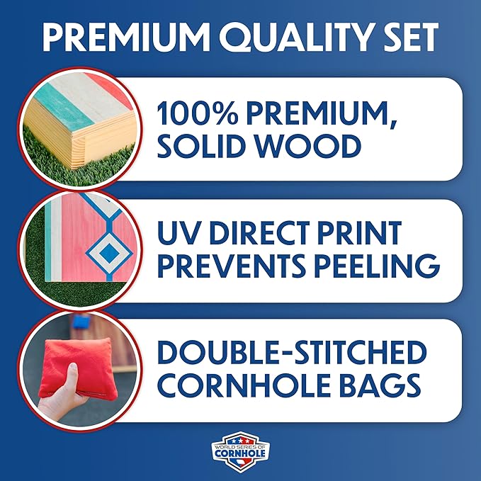 World Series of Cornhole Regulation Size Cornhole Boards - Lightweight & Durable All-Wood Construction | Backyard Bean Bag Toss Set | Outdoor Game for Tailgates & BBQs