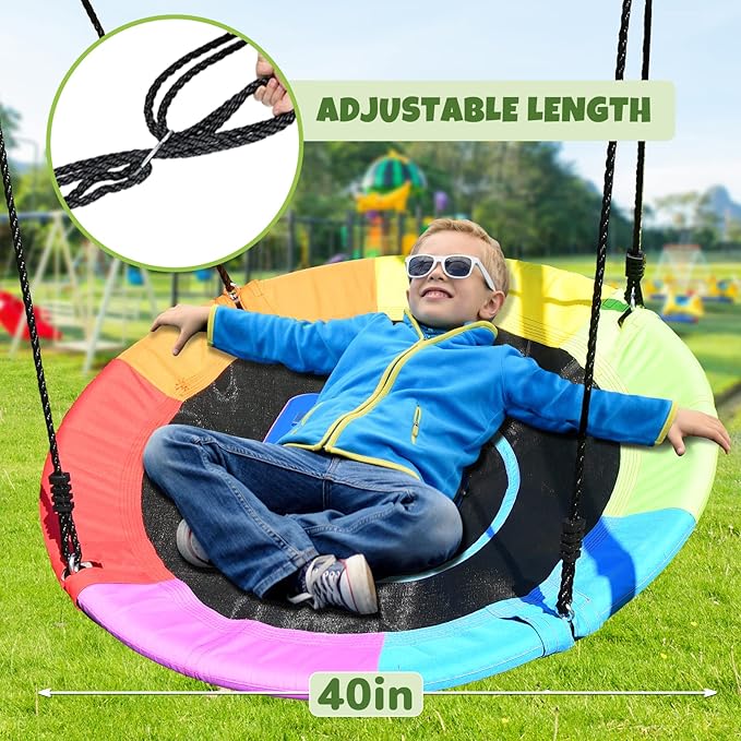 Trekassy 440lbs Swing Set with 40 Inch Saucer Tree Swing and Heavy Duty A-Frame Metal Stand (Multicolor) （Patented）