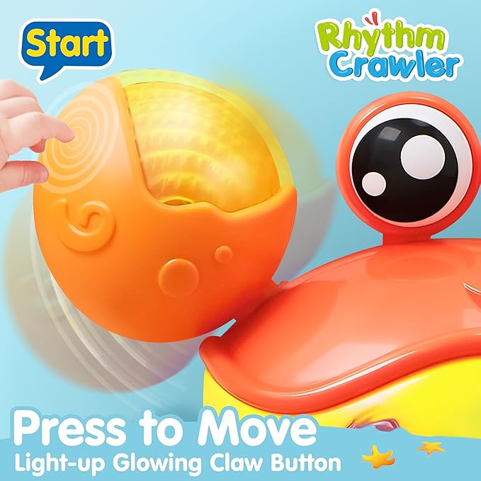 Play-Act Crawling Crab Baby Toy, Interactive Musical Crab with Intelligent Sensor & Auto-Avoiding Obstacles, Tummy Time Toy with Lights and Buttons, Gift for Toddlers Learning to Crawl
