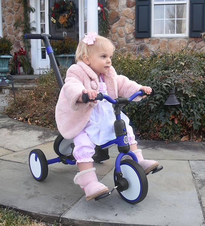 besrey Toddler Tricycle with Spare Wheel,Toddler Bike 1-3 Years Old,5 in 1 Kids Trike with Push Handle,Backrest and Safety Belt,Balance Bike 1+ Year Old,Birthday Gift and Toy for Boys and Girls