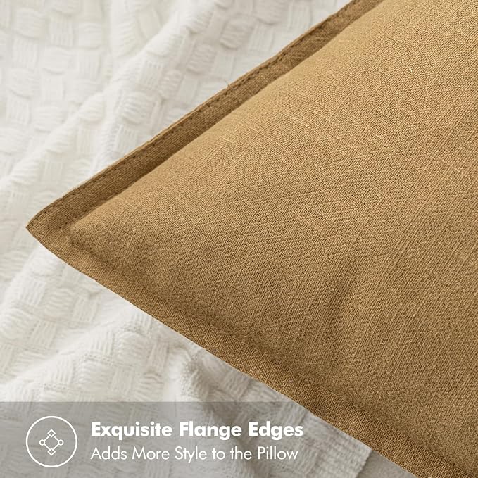 MIULEE Decorative Linen Pillow Covers 20x20 Inch Mustard Yellow | Boho Farmhouse Neutral Couch Throw Pillows for Bed, Pack of 2 Accent Modern Pillowcases, Sofa Livingroom Home Decor