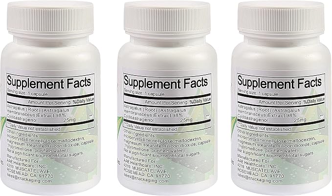 Crackaging Cycloastragenol 98% Telomere & Immune Support 25mg 90 Caps in 3 Bottles